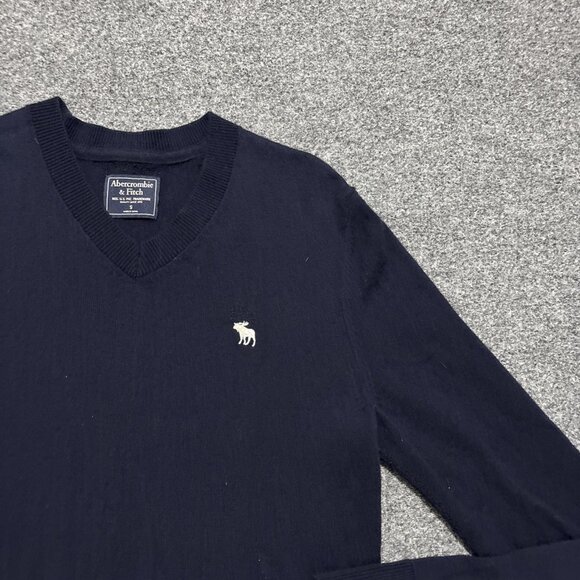 Abercrombie Fitch Sweater Size Small Navy Blue Wool Long Sleeve V-Neck Preppy - Picture 3 of 13